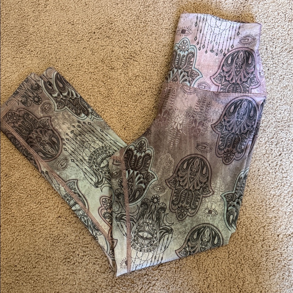 Evolution and Creation Pink and Gray Boho Hamsa Leggings